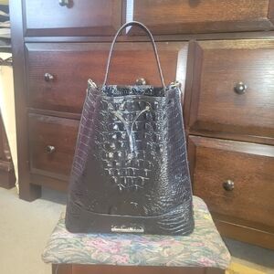 Brahmin Black Croc-Embossed Bucket Shoulder Bag
